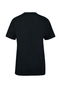 Black cotton t-shirt with short sleeves and a crew neckline, featuring a smooth texture and a plain back design.
