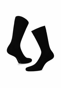 Czarne bawełniane skarpetki do kostek o gładkiej fakturze, z prążkowanymi mankietami oraz wzmocnionym piętą i palcami. Brak widocznych wzorów lub ozdób.