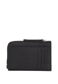 Portafoglio in pelle nera con finitura testurizzata, chiusura con cerniera, multiple fessure per carte e un design slim per un trasporto conveniente.
