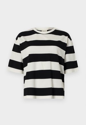 TOM TAILOR DENIM STRIPED BOXY - Triko s potiskem - black/white