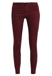 Bordeaux skinny broek van katoenmix, met een platte voorkant, standaardzakken en accentstiksels langs de naden.