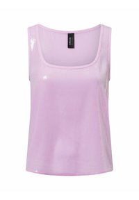 Lila tanktop van gestructureerde stof, met een vierkante halslijn, brede banden en reflecterende accenten voor extra detail.