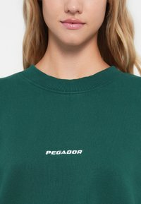 Felpa verde con colletto a coste e logo "PEGADOR" ricamato in bianco sul petto. Tessuto morbido con una vestibilità classica.