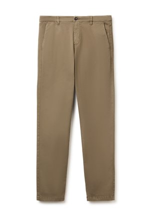 Heren straight-leg khakibroek met riemlussen, zijzakken en knoopsluiting in de taille.