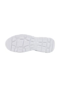 Semelle de chaussure de sport blanche avec un motif texturé, comportant des crampons rectangulaires et carrés pour une adhérence et une stabilité optimales. Surface lisse, sans marquages visibles.