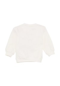 Witte sweatshirt met lange, opgeblazen mouwen, ronde hals en elastische manchetten en zoom. Gladde stof, minimalistisch ontwerp, geen zichtbare logo's.