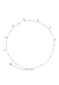 Halskette aus Silber mit abwechselnd kleinen Perlen und Kristallen. Zartes Design mit einem Karabinerverschluss und verstellbarer Länge.