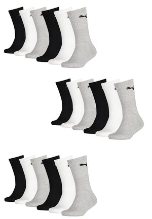 Packung mit 12 Socken: 4 schwarze, 4 weiße, 4 graue. Ripptextur, Knöchelhöhe, mit einem kleinen Logo am Bund, aus einer Baumwollmischung gefertigt.