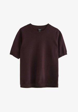 Kortærmet bordeaux sweater med rund halsudskæring, ribbede manchetter og bund, lavet af blødt stof med en glat overflade. Ingen mønstre eller detaljer.