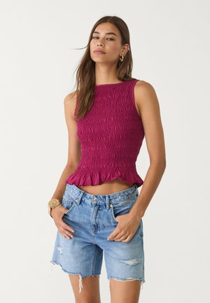 Stradivarius GATHERED WITH RUFFLES - Camicetta - dark red