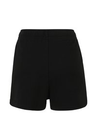Svart bomullsshorts med mjuk textur, med resårmidja och en enkel, oväldig design. Inga synliga fickor eller mönster.