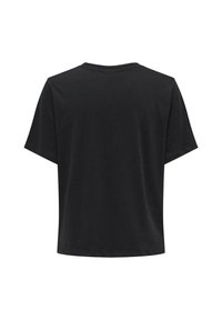 Schwarzes Baumwoll-T-Shirt mit lässiger Passform, kurzen Ärmeln und rundem Ausschnitt. Glatte Textur und keine sichtbaren Muster oder Akzente.