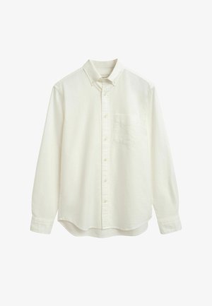 Witte button-up shirt van lichtgewicht stof. Voorzien van een klassieke kraag, lange mouwen, een zak aan de linkerkant en een ronde zoom.