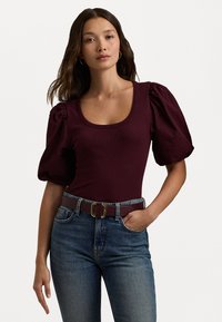 Lauren Ralph Lauren STRETCH COTTON BALLOON SLEEVE TEE - T-shirt med print - pinot noir