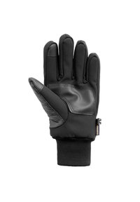 Zwarte geïsoleerde handschoen met een geribbelde palm en vingers, uitgerust met een waterdichte buitenkant en een elastische manchet voor een goede pasvorm.