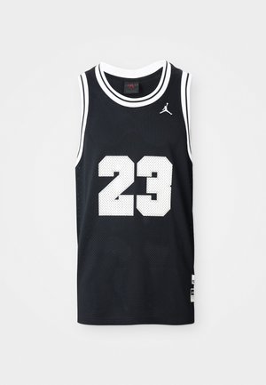 Fekete kosárlabda mez, hálós anyagból készült, ujjatlan kivitel. A mezen fehér "23"-as szám és kiegészítők találhatók. A logó a bal felső részen látható.