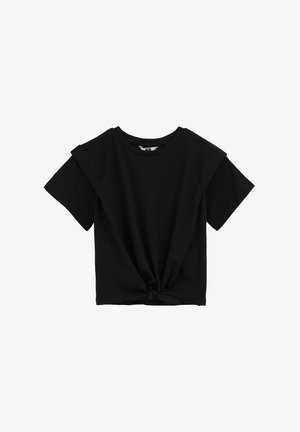T-shirt nera a maniche corte in cotone, con dettaglio annodato all'orlo e vestibilità comoda con design unico delle maniche piegate.