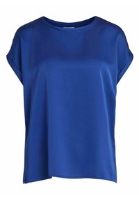 Kortärmad blå blus i ett mjukt tyg, med rundhals och avslappnad passform samt sprund på sidorna av nedkanten.