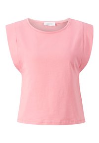 Top senza maniche di un delicato rosa chiaro con spalle imbottite e scollo rotondo, realizzato in morbido tessuto di cotone.