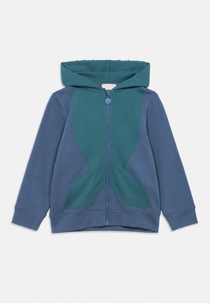 Felpa con cappuccio e zip in blu e verde acqua, con un grande motivo a coda di pesce verde acqua sulla parte anteriore, realizzata in morbido tessuto misto cotone.
