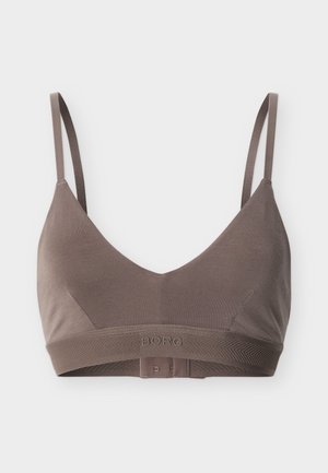 Καφέ μαλακό σουτιέν μπραλέτ με ρυθμιζόμενους λεπτούς ιμάντες και ελαστική ταινία με το λογότυπο "BORG" και μεταλλική αγκράφα στο πίσω μέρος.