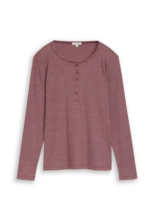 TOM TAILOR, TOM TAILOR T-SHIRT HENLEY LANGARMSHIRT MIT RIPPSTRUKTUR - Maglietta a manica lunga - light pink preppy plum stripe