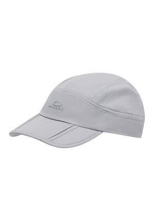 Cappellino sportivo Oakley grigio chiaro con visiera curva, pannelli cuciti e ventilazione laterale in rete.