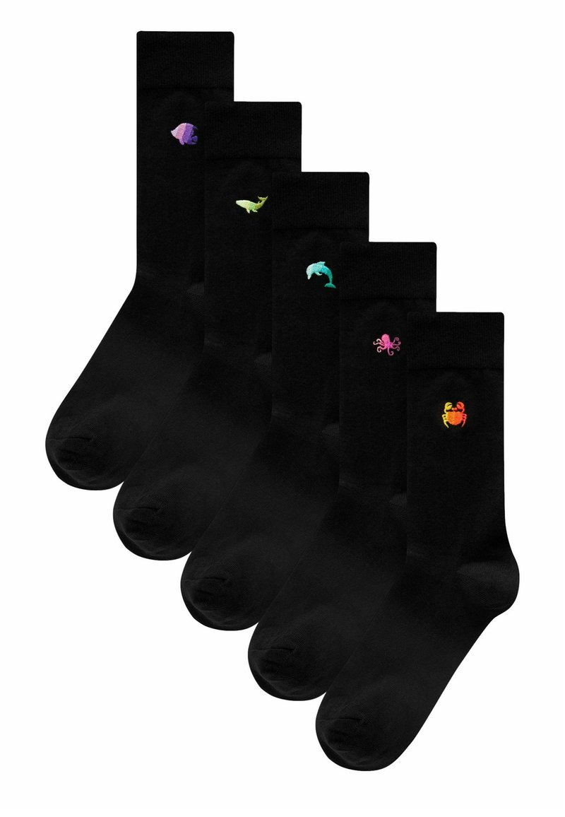 Next EMBROIDERED FIVE PACK - Zoknik - black sealife