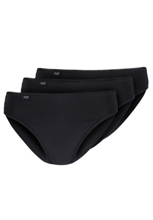 Black bikini briefs, smooth fabric, mid-rise design, elastic waistband, three-pack, no visible patterns or logos.