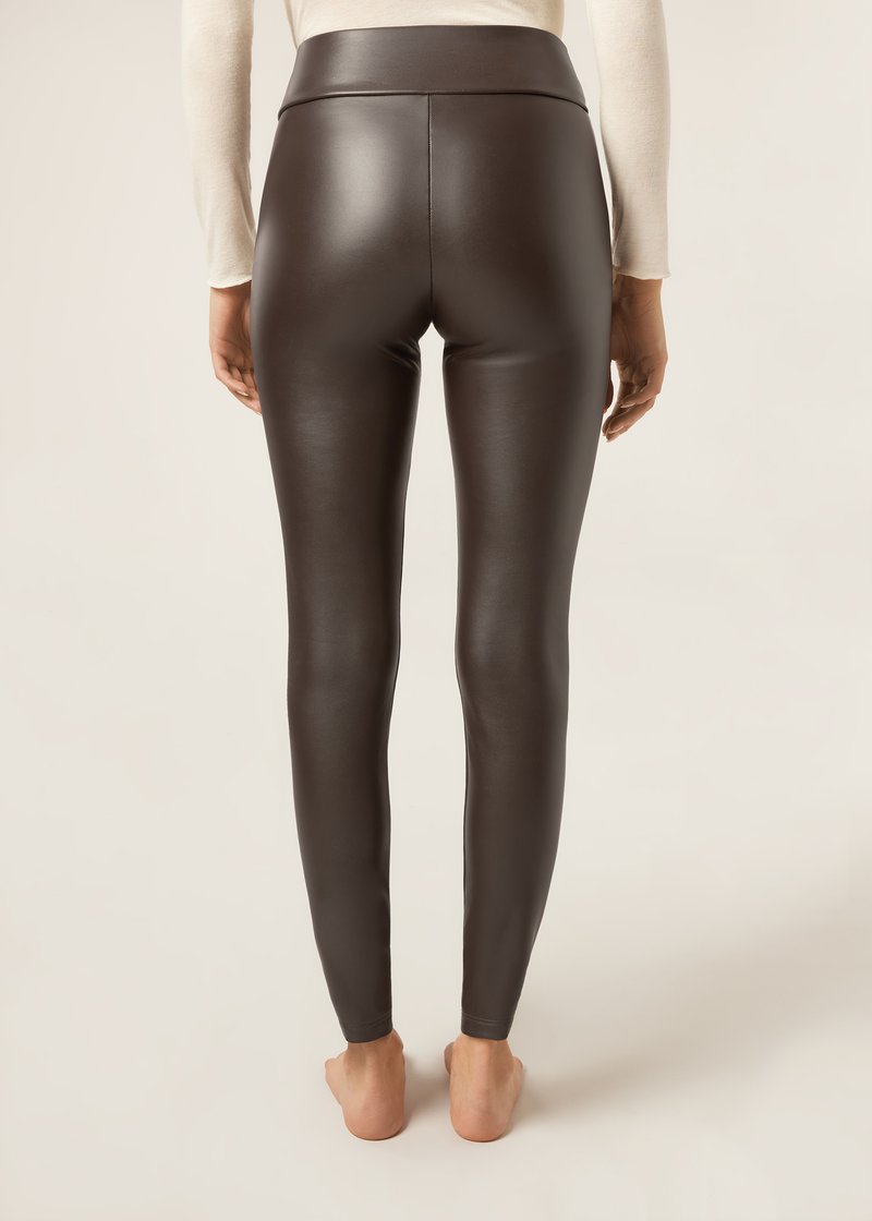 ORANDESIGNE Legging Simili Cuir Femme - Tregging Élastique Taille Haute Extensible Pantalon Crayon