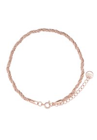 Armband aus rosévergoldeter, gedrehter Kette mit einem Karabinerverschluss, ausgestattet mit einer geschichteten Verlängerungskette und einem kleinen runden Anhänger.
