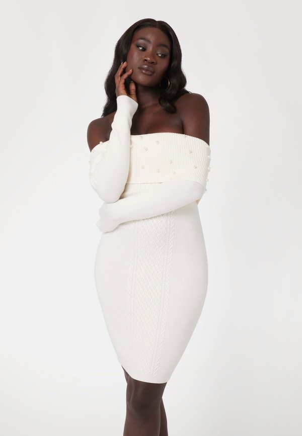 KURZES MIT ZOPFMUSTER - Etuikleid - weiß