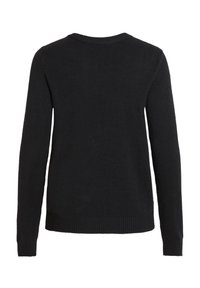 Pull en maille noir à manches longues avec encolure ronde et poignets et ourlet côtelés, présenté de dos sur un fond blanc.