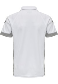 Witte polo met korte mouwen, voorzien van grijze accenten langs de kraag en de randen van de mouwen, gemaakt van ademend mesh materiaal.