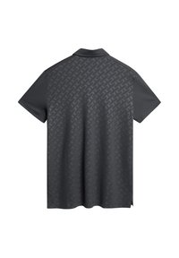 Mörkgrå pikétröja med en strukturerad mönster på baksidan, korta ärmar och klassisk krage. Tillverkad av ett slätt, andningsbart material.