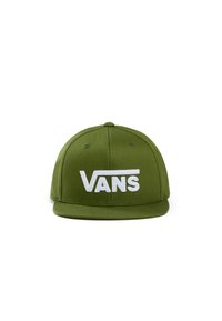 Groene pet met een platte rand en zes-panelontwerp. Voorzien van het witte "VANS" logo geborduurd op de voorkant. Gemaakt van katoen, gestructureerde vorm.
