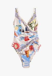 Unselected, cream red map print