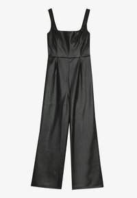 Svart, ärmlös jumpsuit med fyrkantig halsringning. Tillverkad av mjukt material, med en figursydd överdel och vida ben för en avslappnad passform.