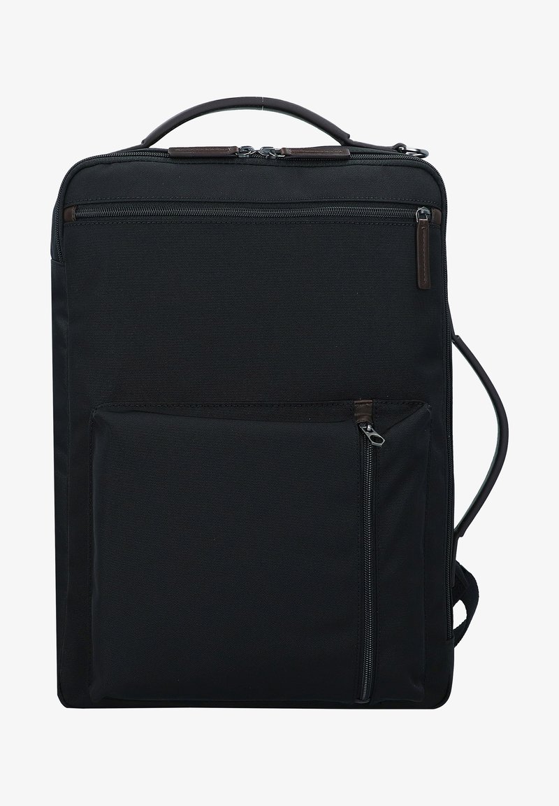 Czarna torba na laptopa z tkaniny o strukturalnym designie, z uchwytem górnym, przednią kieszenią na zamek błyskawiczny i bocznym zamkiem. Teksturowana powierzchnia na całej długości.