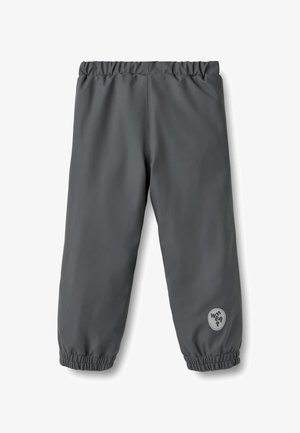 Hallid veekindlad püksid elastse vöö- ja sääreosaga. Küljel on väike ümmargune logo. Sile tekstuur ja lõdvestunud lõige.