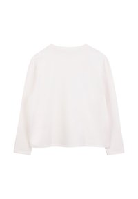 Effen wit long-sleeve crewneck shirt gezien vanaf de achterkant met een relaxte pasvorm en zonder zichtbare patronen of logo's.