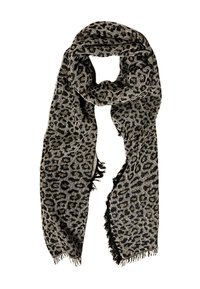 Sciarpa in stampa leopardo bianco e nero realizzata in tessuto testurizzato. Caratterizzata da estremità frangianti e un design leggero adatto per essere stratificato.
