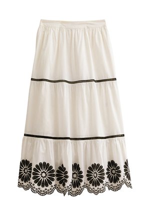 New Look FLORAL EMBROIDERED TIERED MIDI - A-line skirt - white pattern
