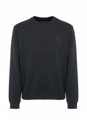 Felpa nera in morbido cotone. Presenta maniche lunghe, scollo tondo e un logo discreto sul petto con polsini e orlo a costine.