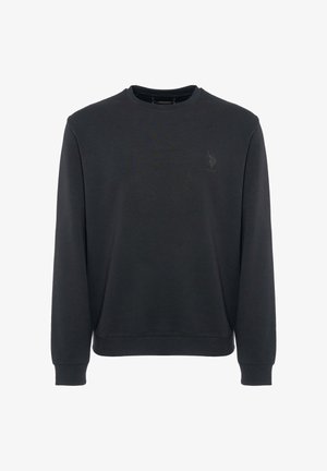 Felpa nera in morbido cotone. Presenta maniche lunghe, scollo tondo e un logo discreto sul petto con polsini e orlo a costine.