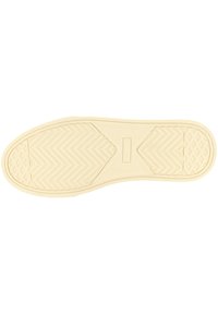 Crèmekleurige sneakerzool met een gestructureerd visgraatpatroon, voorzien van een diamanten profiel voor grip en gladde randen voor comfort.