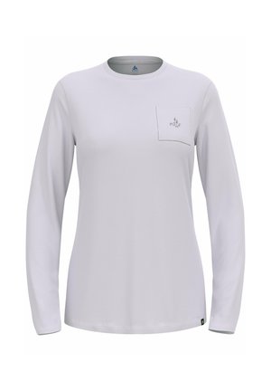 Light gray long-sleeve shirt made of smooth fabric, featuring a chest pocket and logo detail near the neckline. Rounded collar, regular fit.