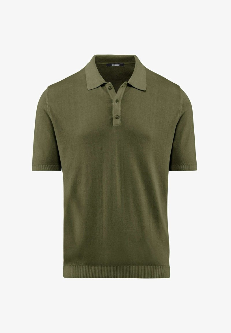 Olijfgroene polo met korte mouwen van gladde stof, met een kraag, een vierknopssluiting en ribgebreide zoom en manchetten.