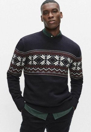 HAROLD JACQUARD CREW NECK - Stickad tröja - dark navy