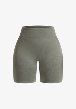 Hochtaillierte, olivgrüne Sportshorts aus glattem Material mit strukturierten Akzenten und enganliegendem Design für maximalen Komfort.